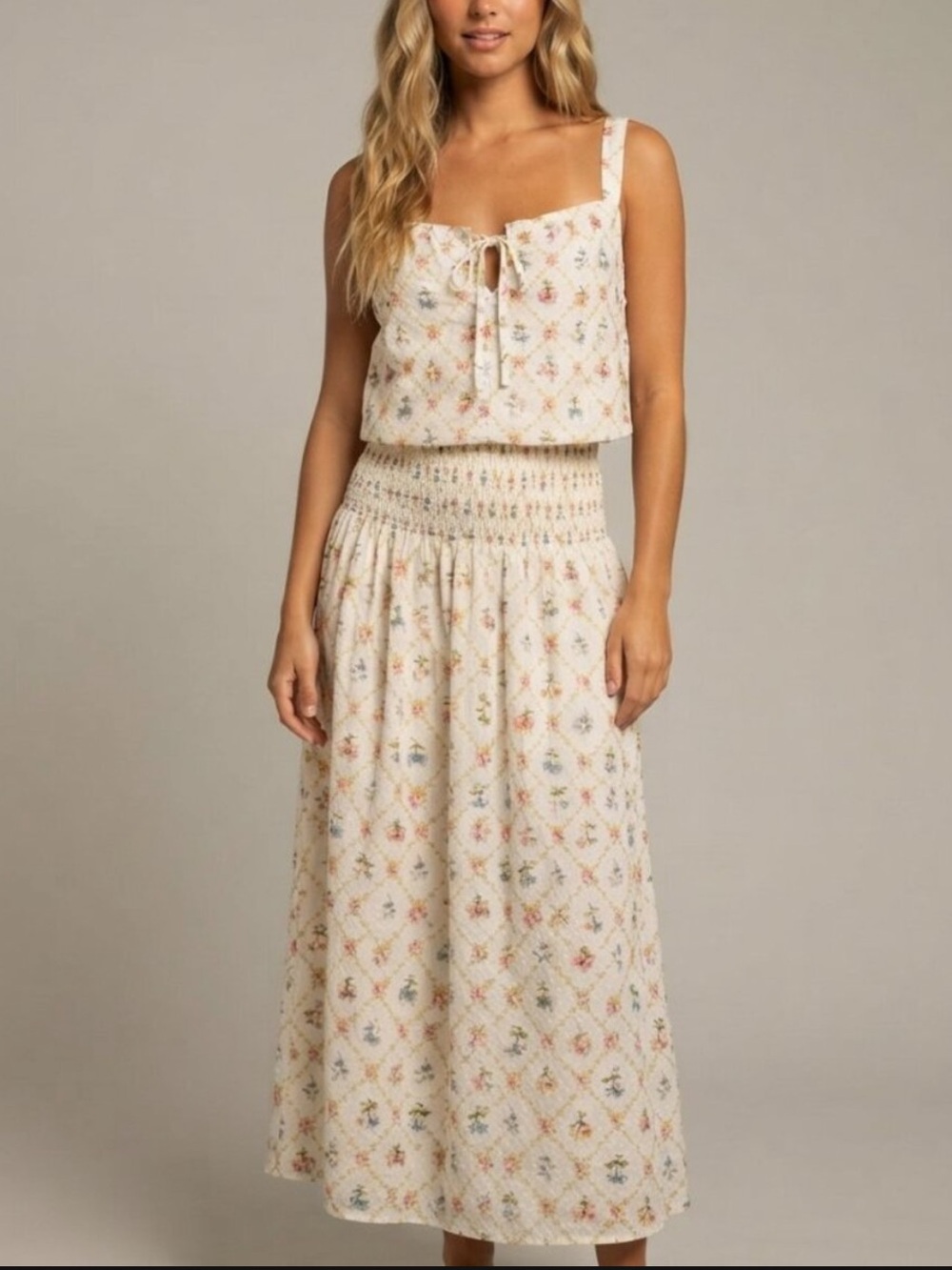 New! Waverles White Floral Cotton Two Piece Skirt Set XS 57247